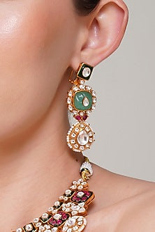 Gold Finish Mint Ruby & Kundan Polki Necklace Set