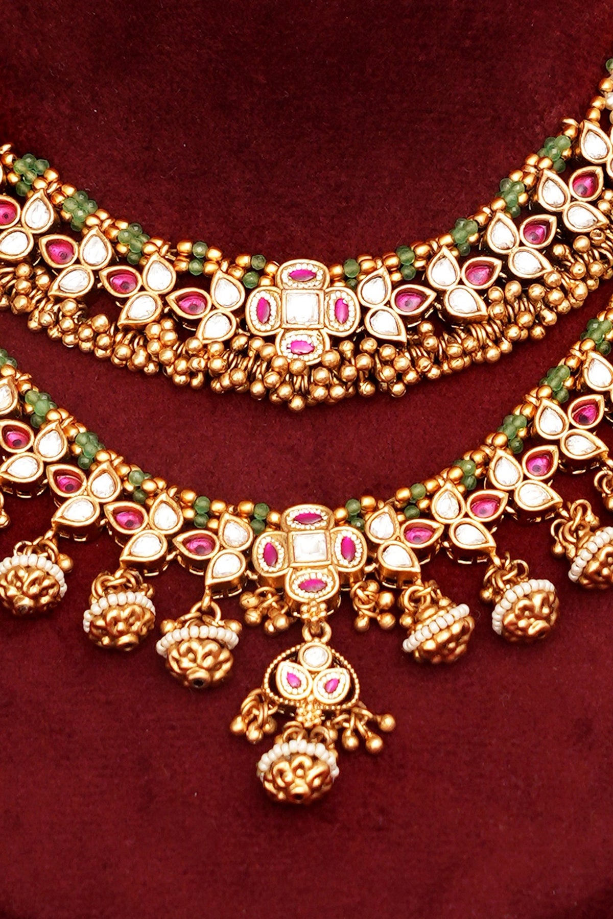 Gold Finish Multi-Colored Kundan Polki Necklace Set