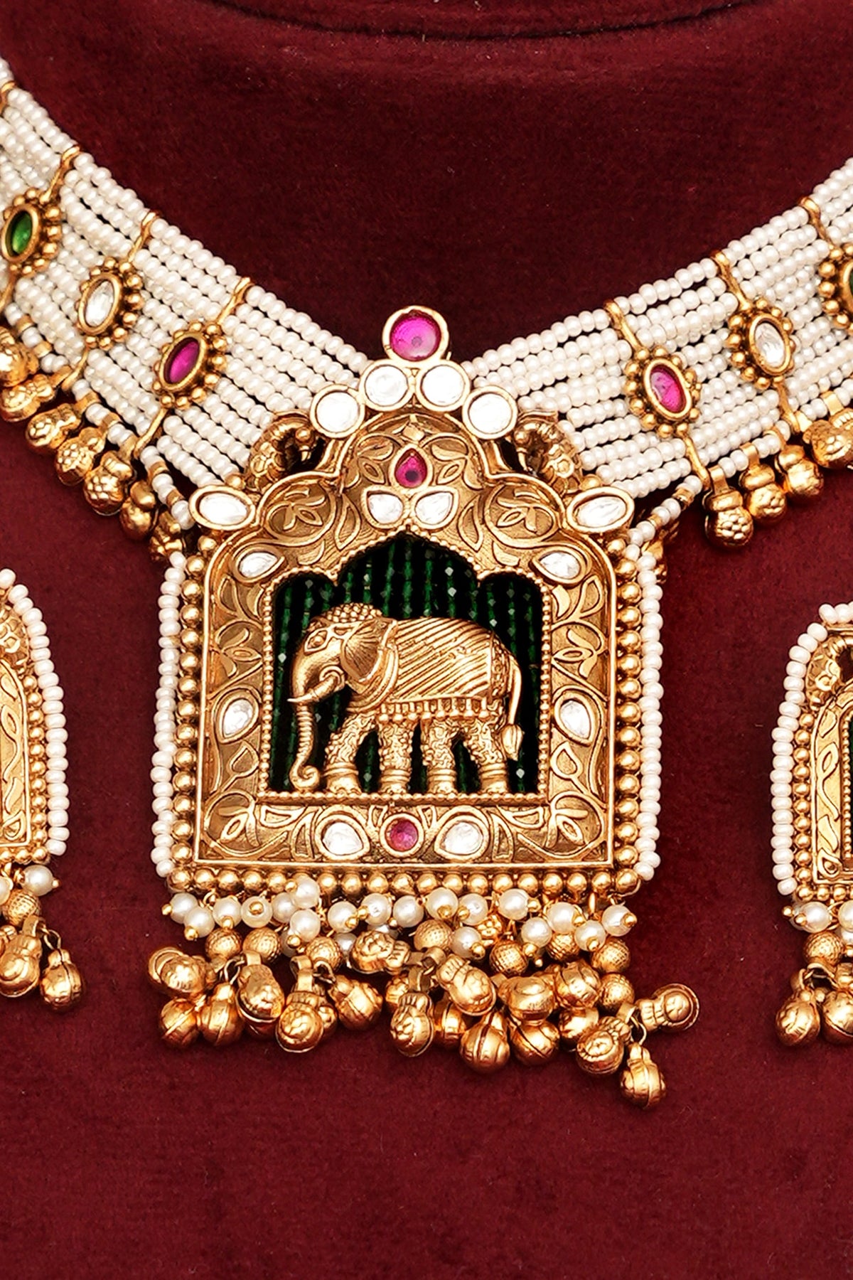 Gold Finish Multi-Colored Kundan Polki & Peacock Motifs Necklace Set