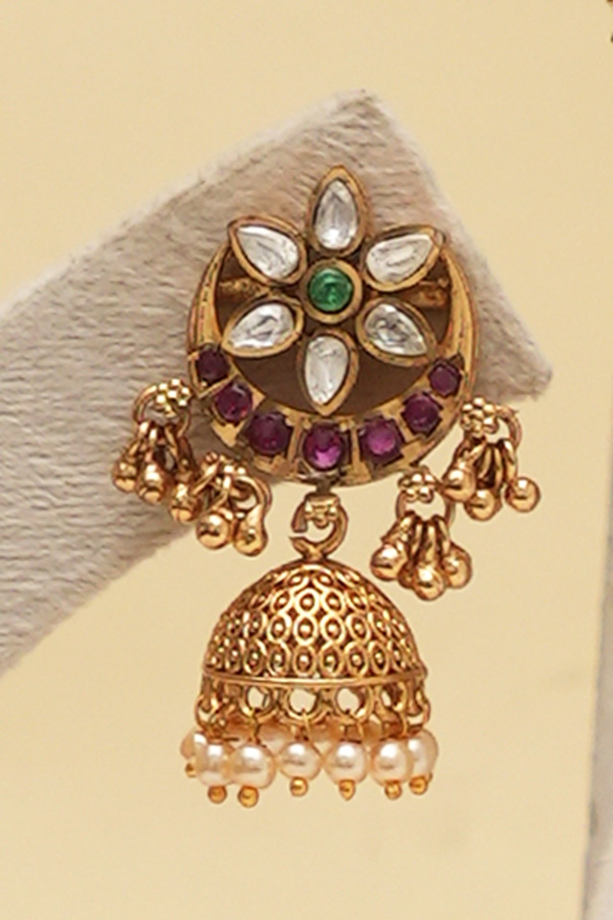 Antique Gold Finish Multi-Colored Kundan Polki Long Necklace Set