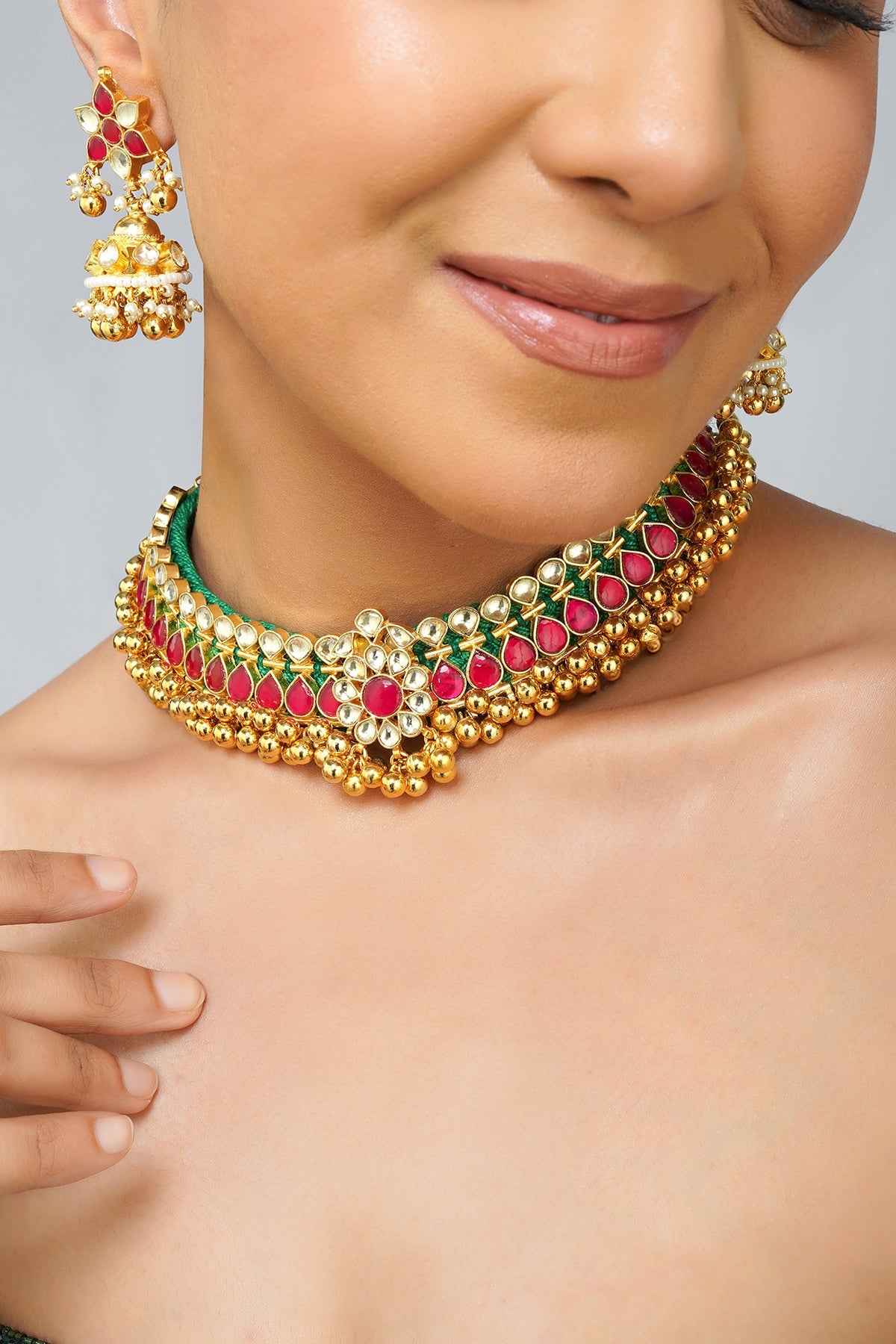 Gold Plated Pachi Kundan Polki Choker Necklace Set