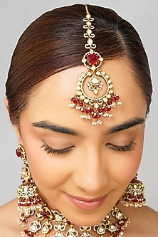 Gold Plated Kundan Polki & Ruby Doublet Layered Necklace Set
