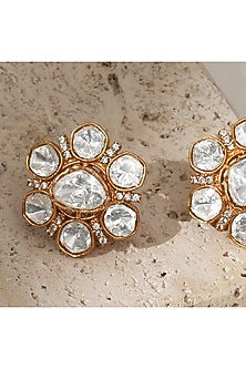 Gold Finish Kundan Polki & White Stone Necklace Set