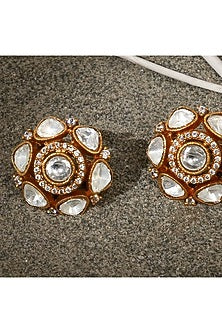 Gold Finish Kundan Polki Stud Earrings