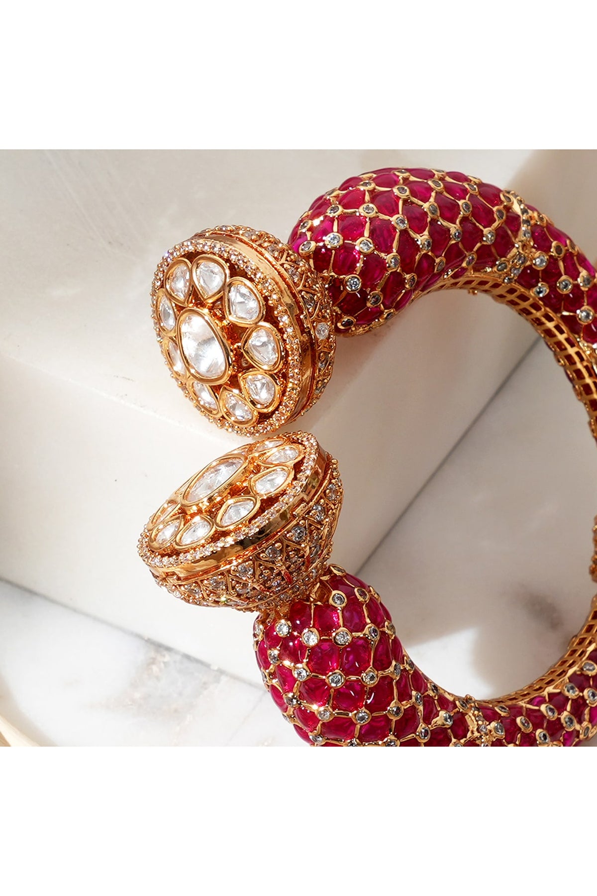 Gold Finish Kundan Stone Openable Kada