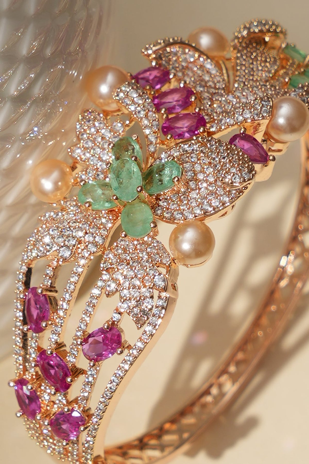 Gold Finish Multi-Colored Kundan Polki Bracelet