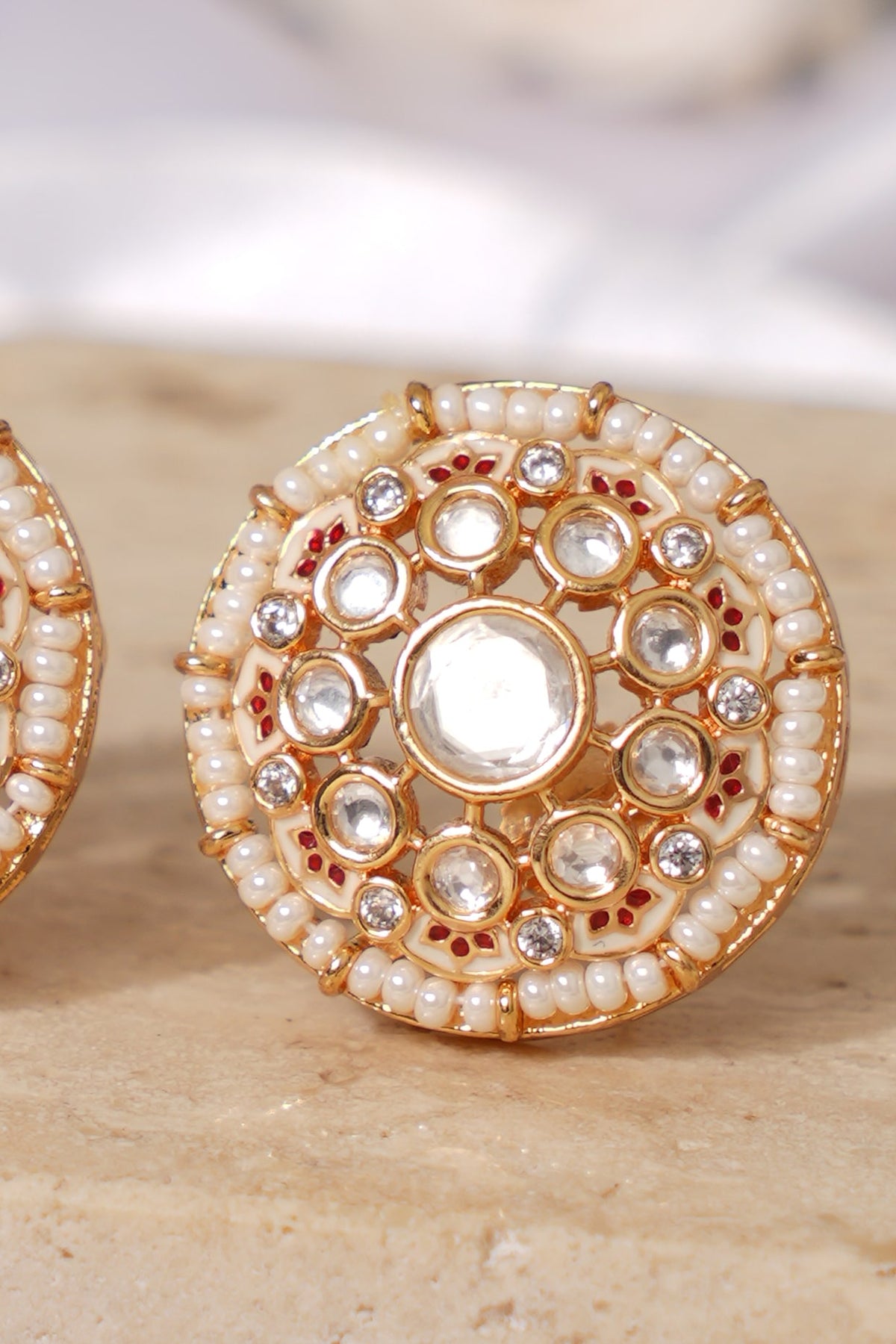 Gold Finish Kundan Polki Stud Earrings