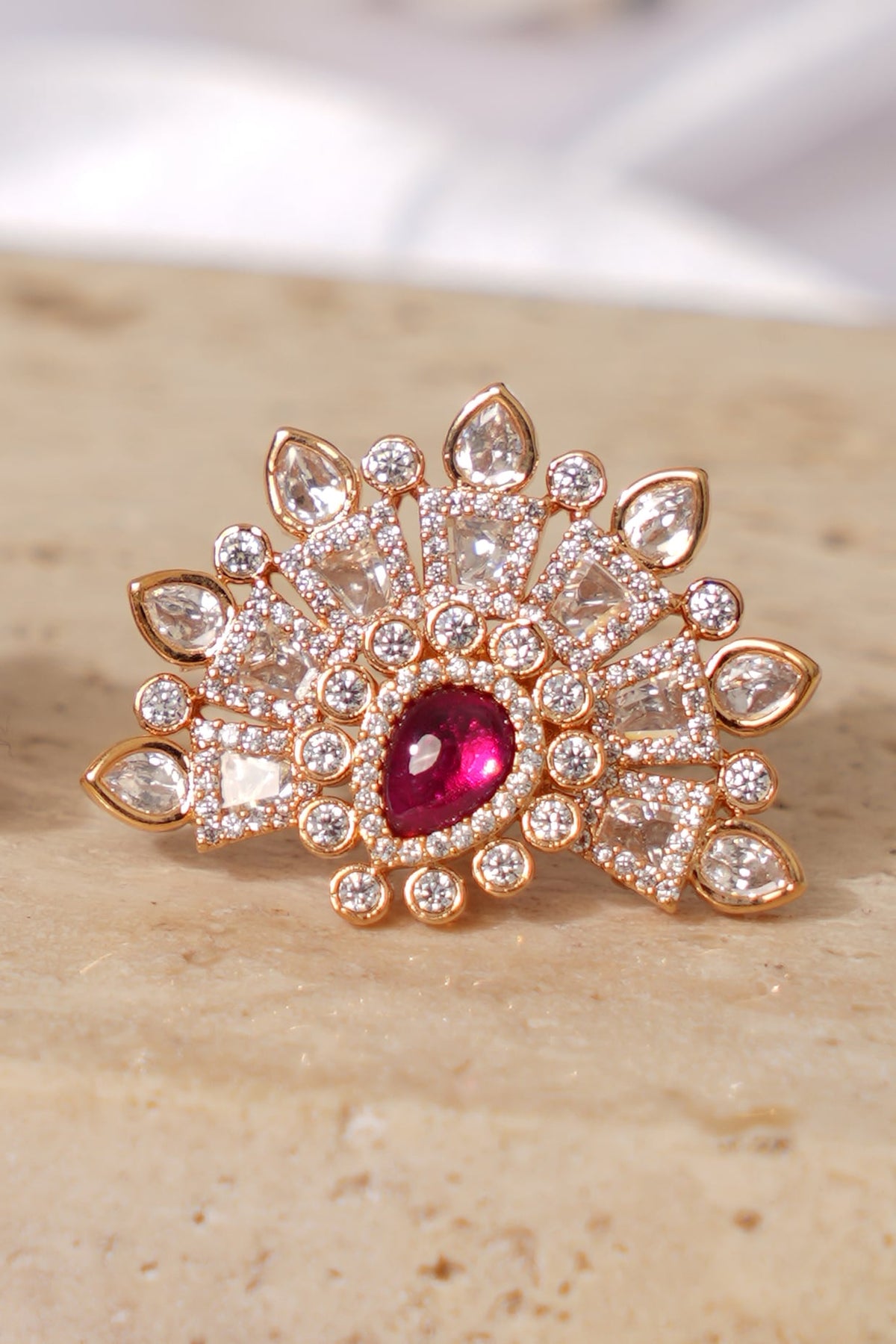Gold Finish Kundan Polki & Pink Stone Stud Earrings