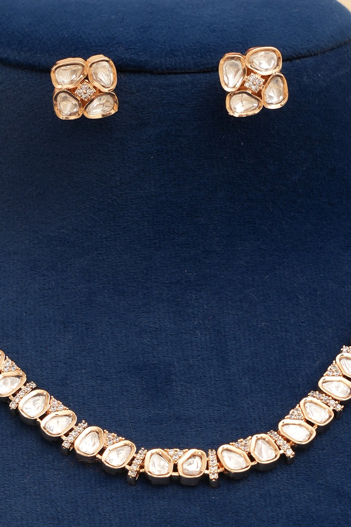 Gold Finish Kundan Polki Necklace Set