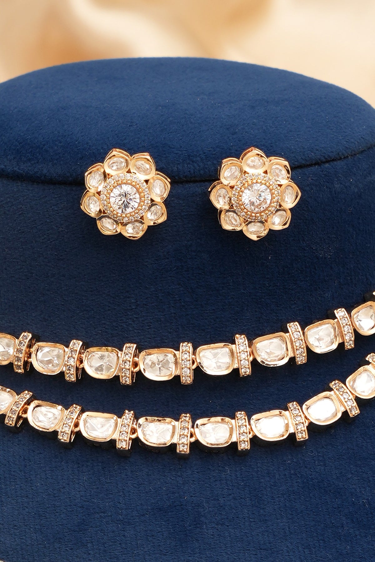 Gold Finish Kundan Polki Layered Necklace Set