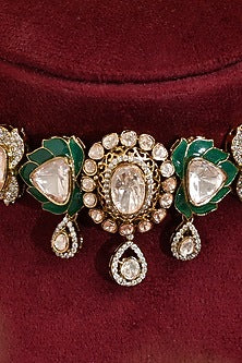Gold Finish Moissanite Stone Choker Necklace Set