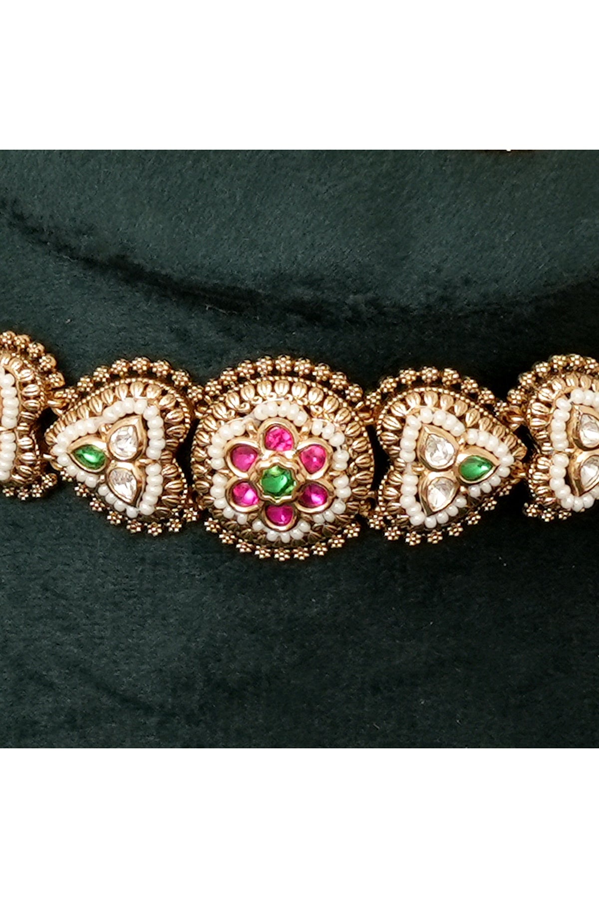 Gold Plated Multi-Colored Kundan Polki & Pearl Choker Necklace Set