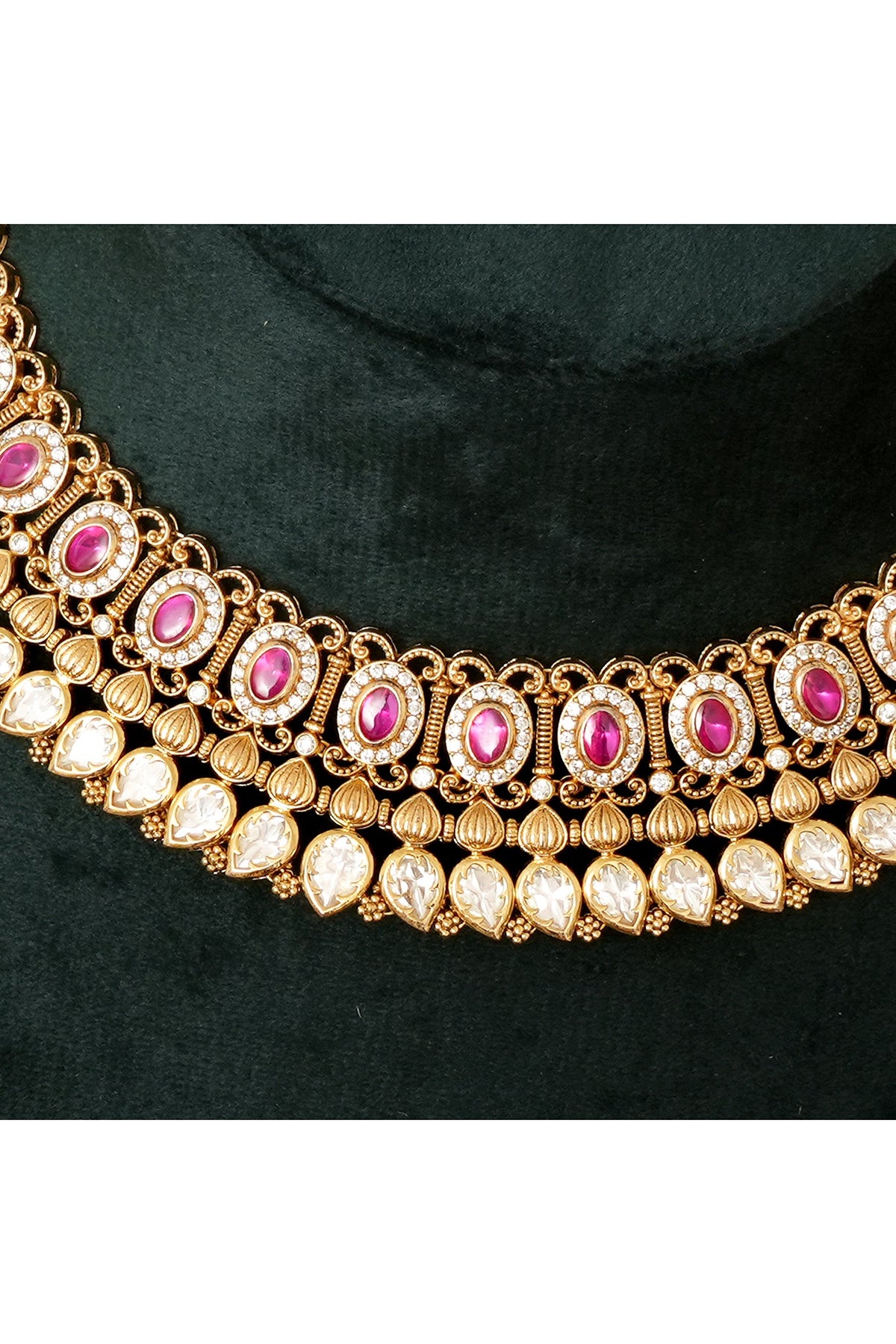 Gold Finish Multi-Colored Kundan Polki Necklace Set
