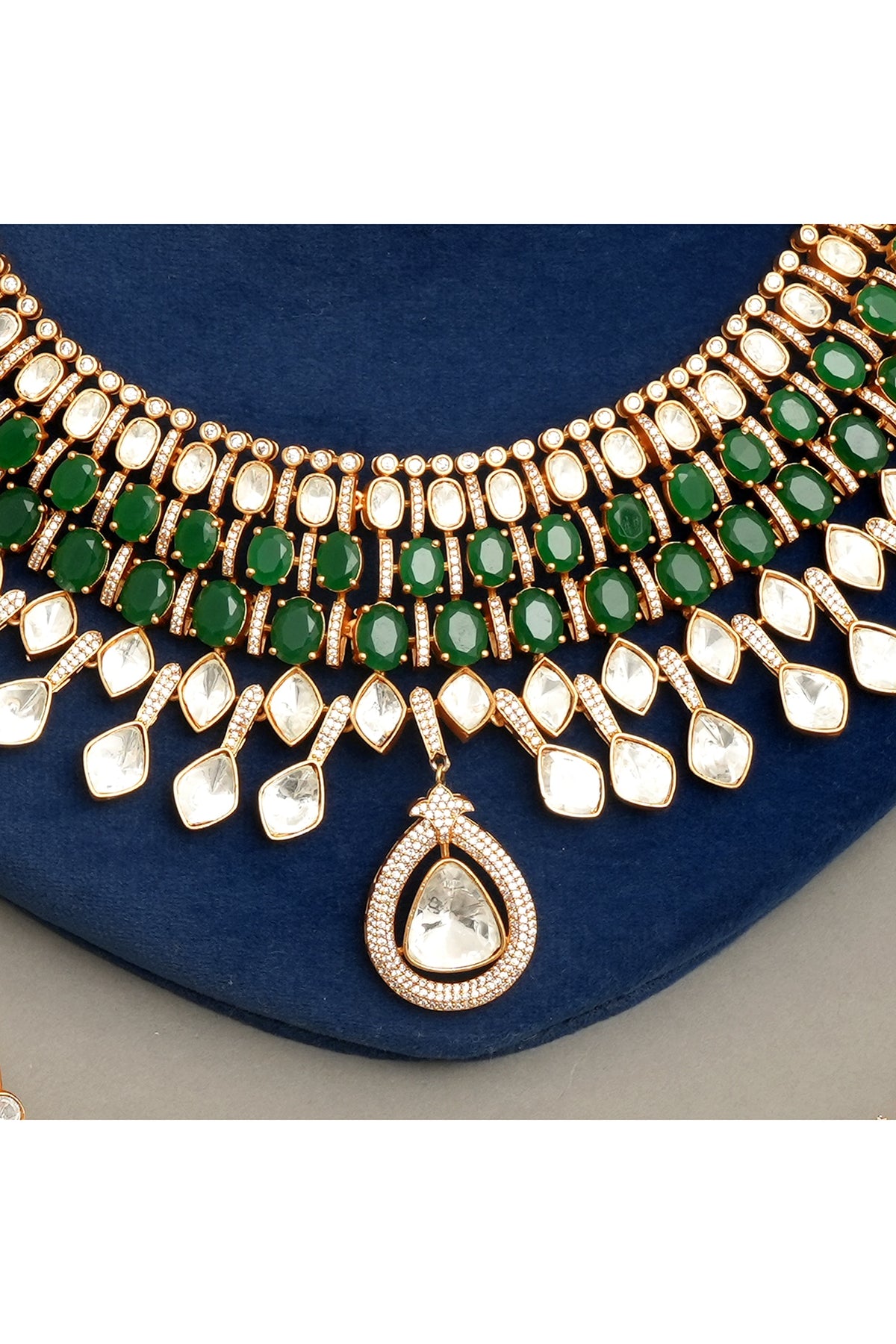 Gold Plated Kundan Polki & Emerald Necklace Set