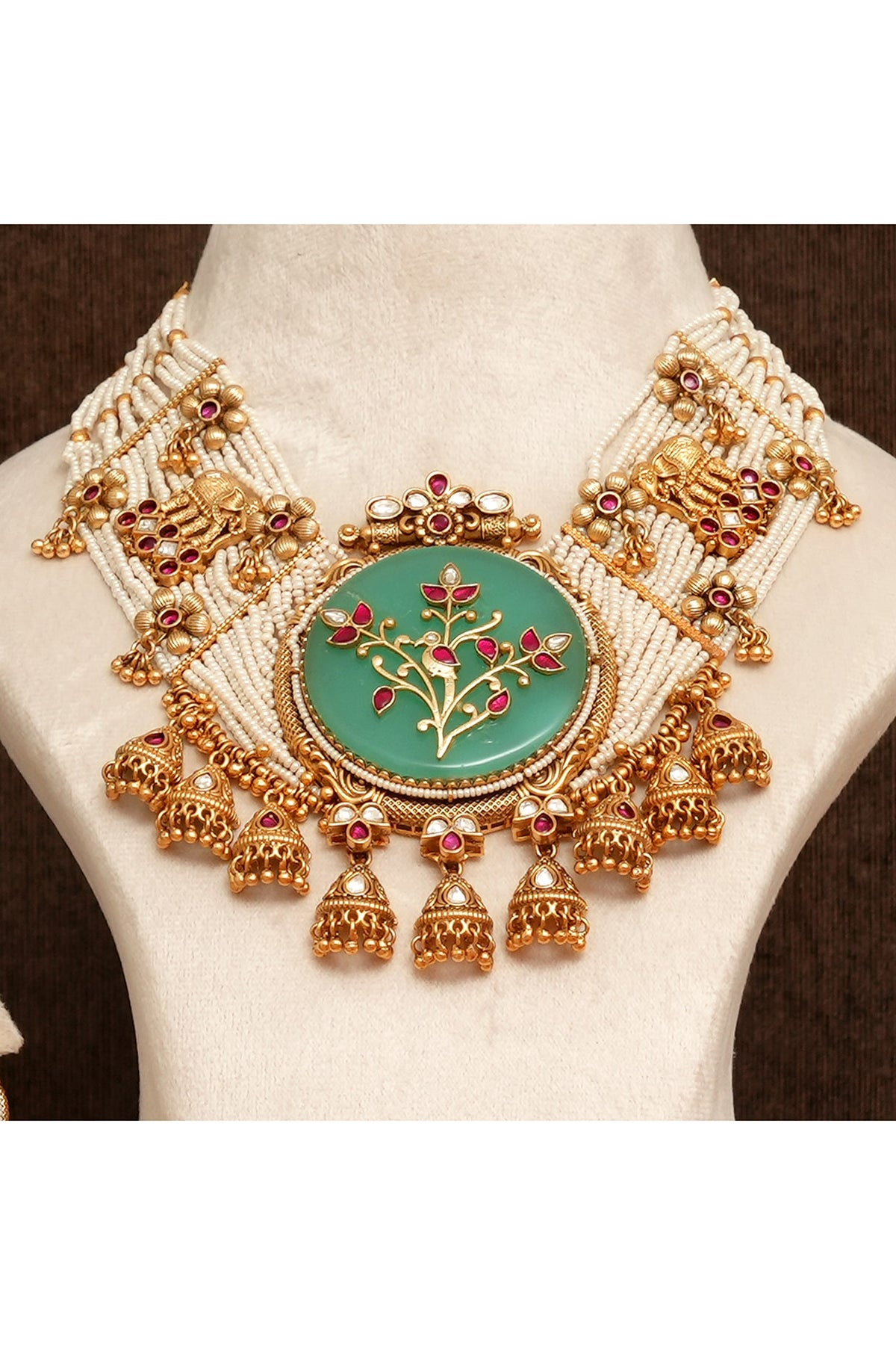Gold Finish Kundan Polki & Pearl Necklace Set