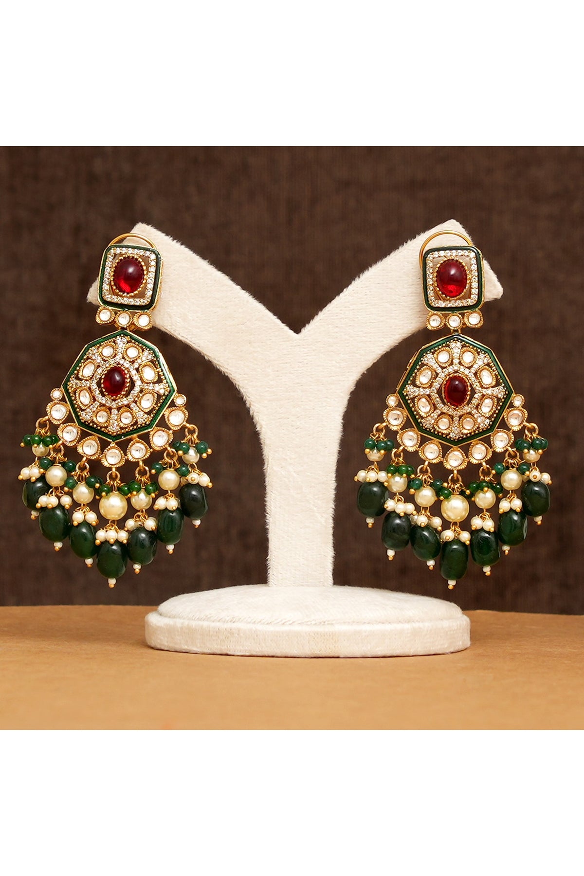 Gold Finish Multi-Colored Stone & Kundan Polki Necklace Set