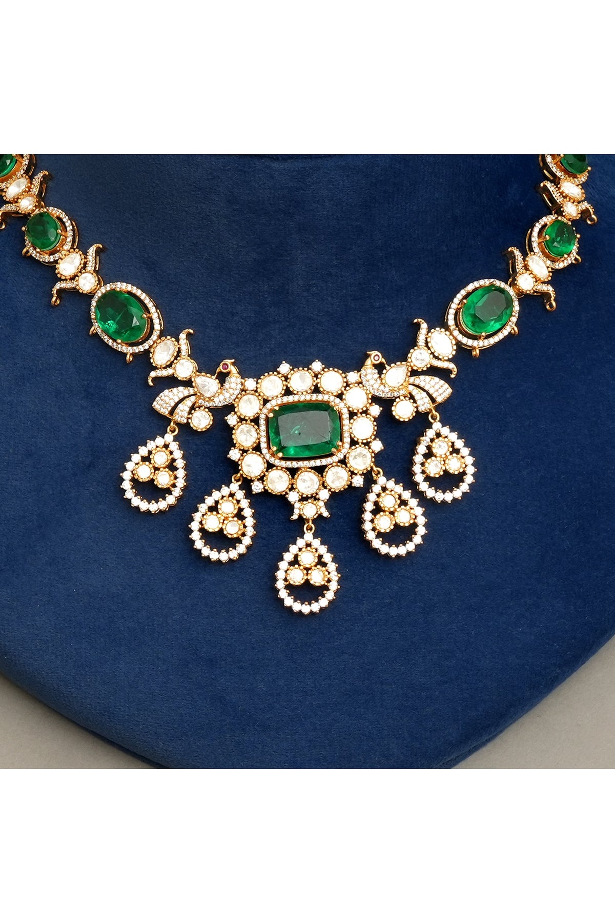 Gold Plated Kundan Polki & Emerald Necklace Set