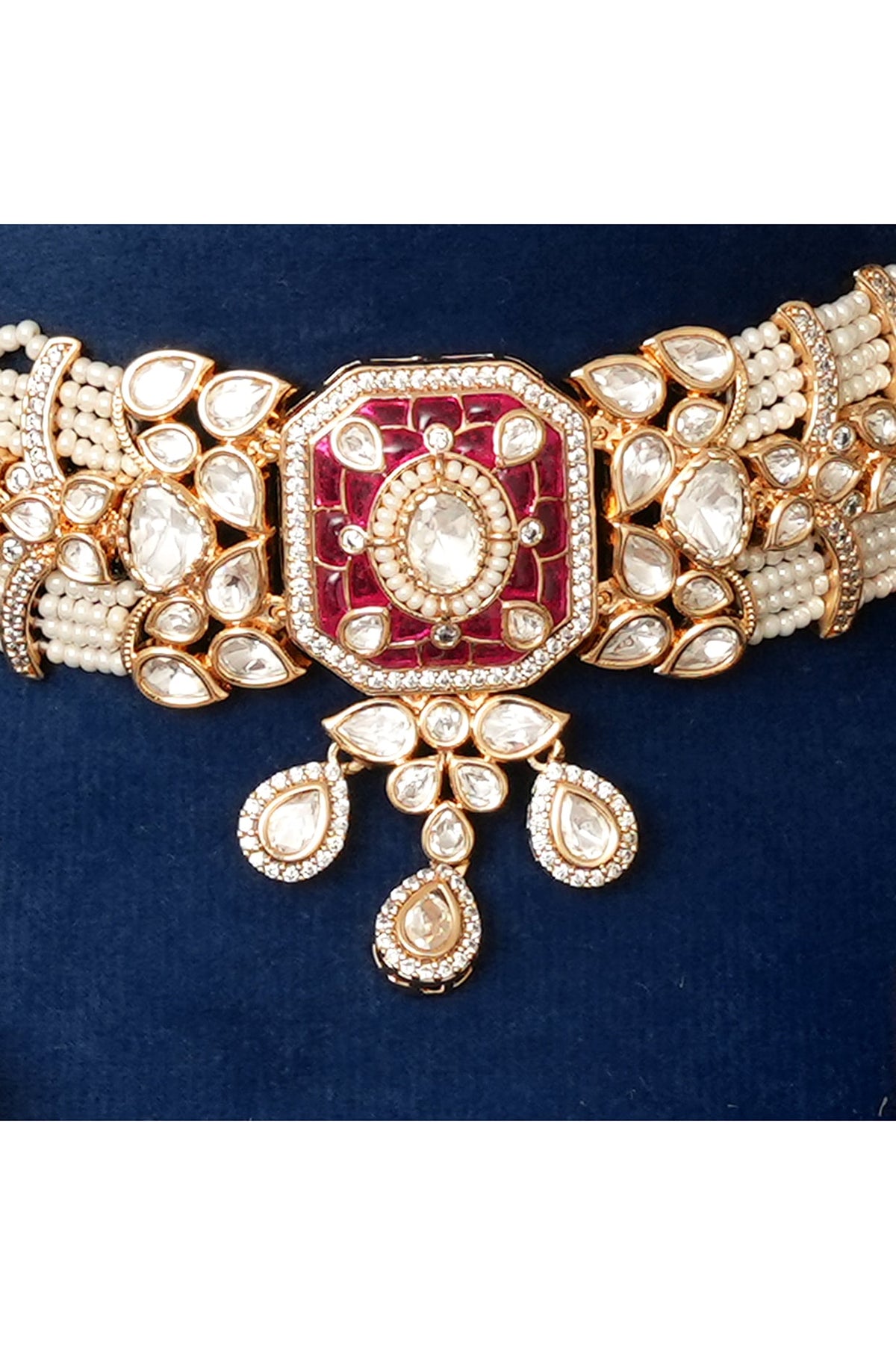 Gold Plated Kundan Polki & Ruby Choker Necklace Set