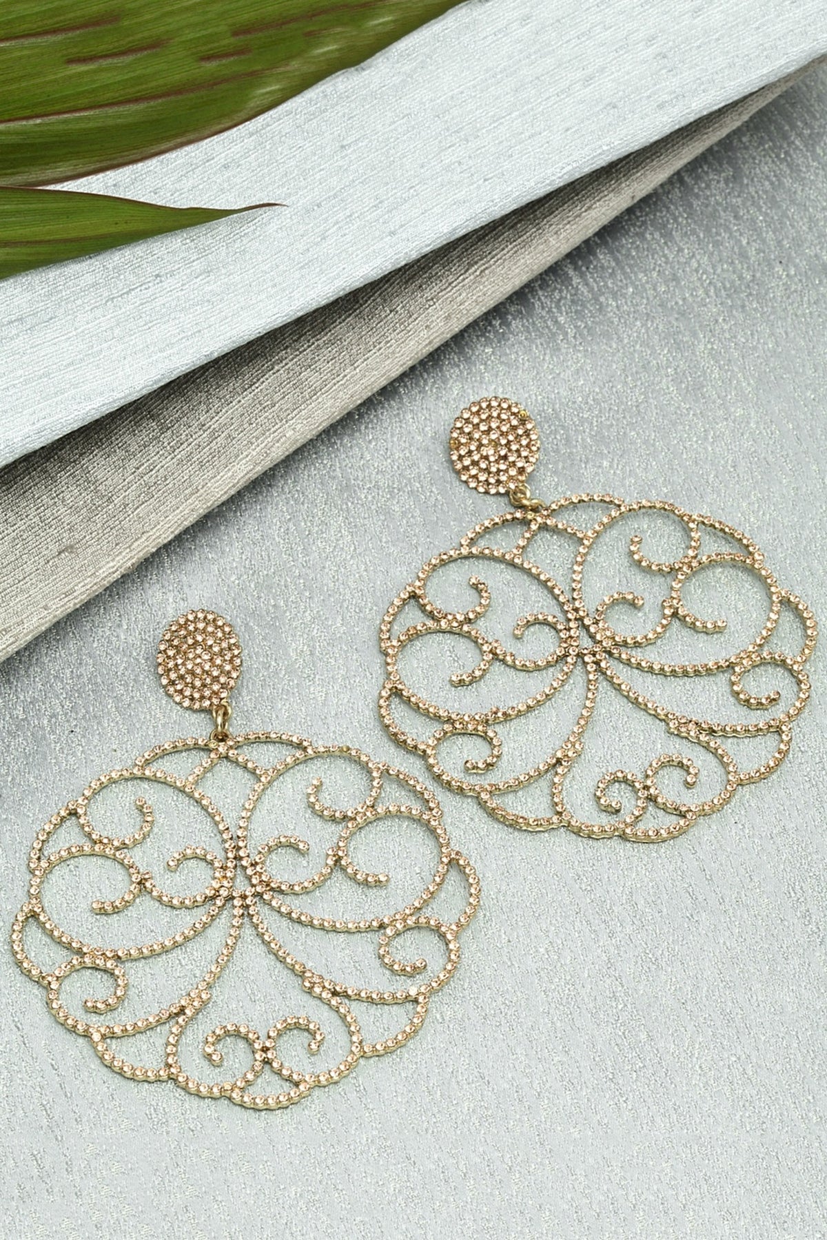 Gold Finish Zircons Floral Hoop Earrings