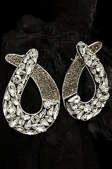 White Finish Wrapping Earrings With Zircons