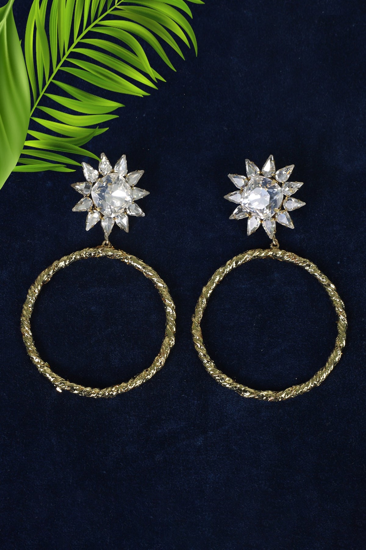 Gold Finish Crystal Hoop Earrings