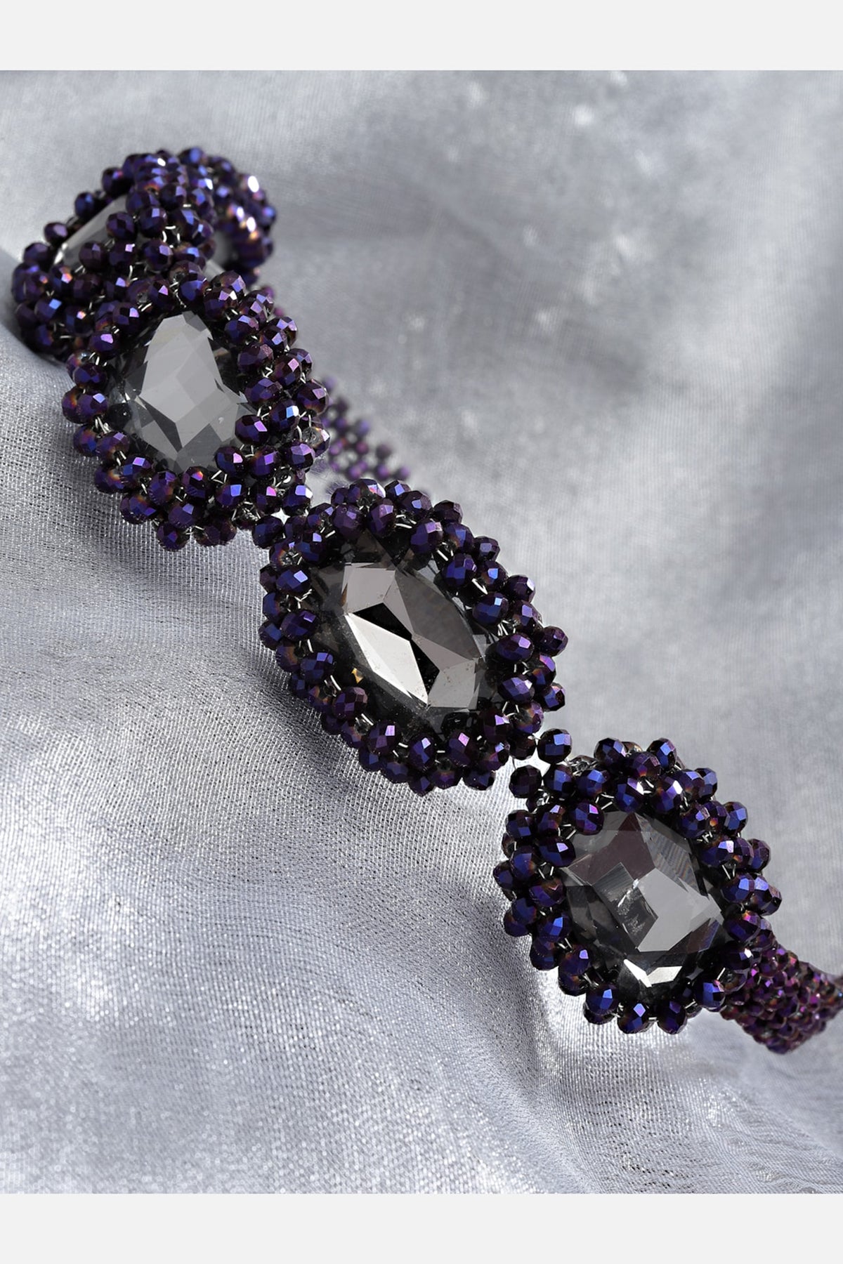 Purple Beaded & Crystal Choker Necklace