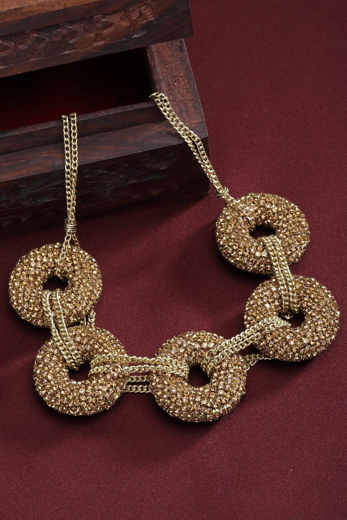 Gold Finish Crystal Donut Necklace