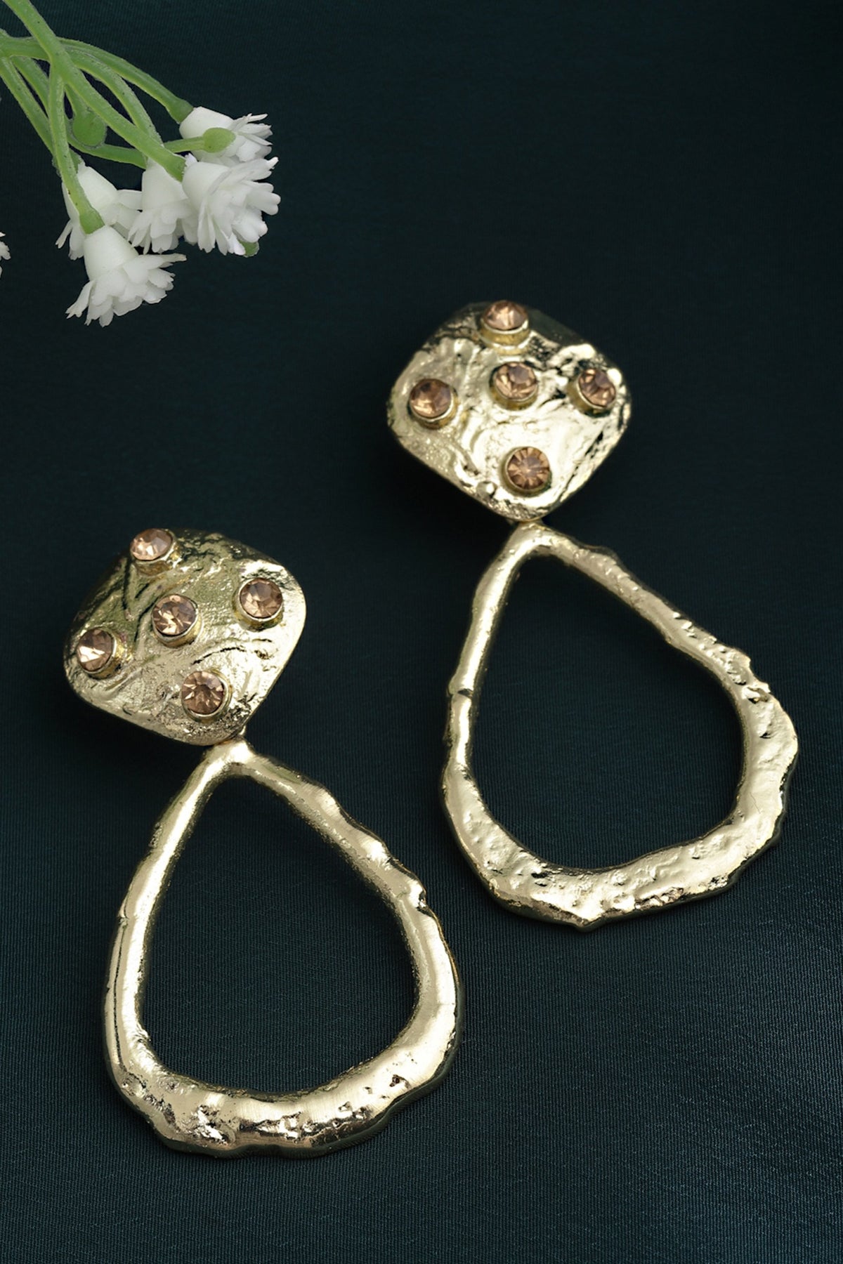 Gold Finish Crystal Hammered Dangler Earrings