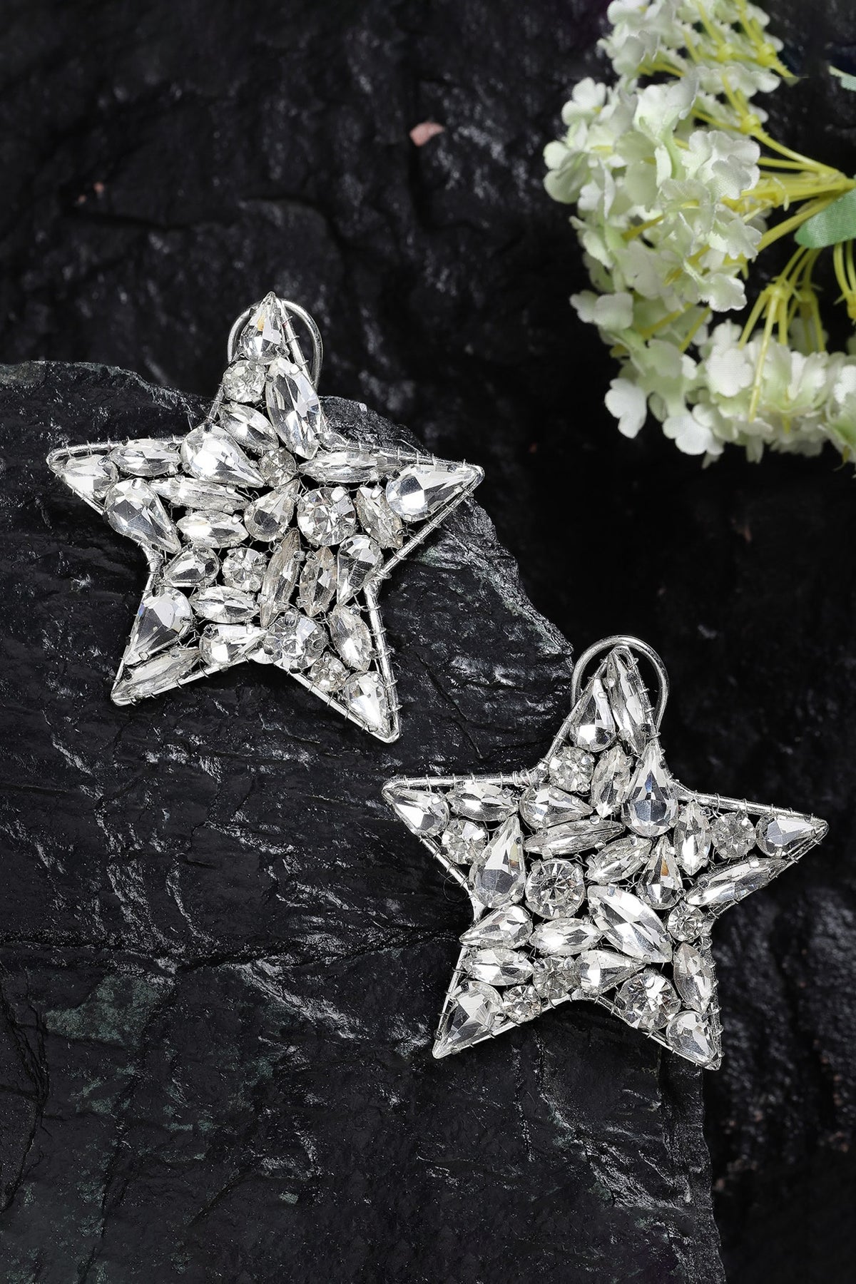 Silver Finish Crystal Stud Earrings