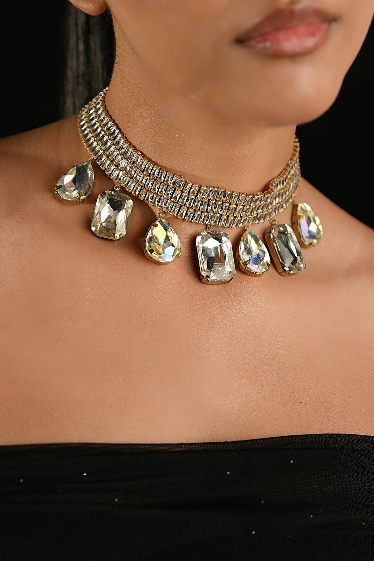 Gold Finish Crystal Collar Necklace