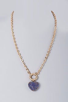 Gold Finish Blue Crystal Pendant Necklace