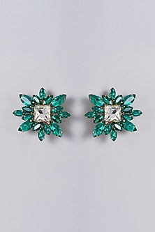 Gold Finish Emerald Crystal Stud Earrings
