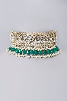 Gold Finish Green Semi-Precious Stone Choker Necklace