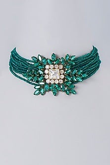 Gold Finish Green Crystal Choker Necklace
