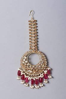 Gold Finish Red Semi-Precious Stone Maangtikka