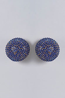 Gold Finish Blue Crystal Stud Earrings