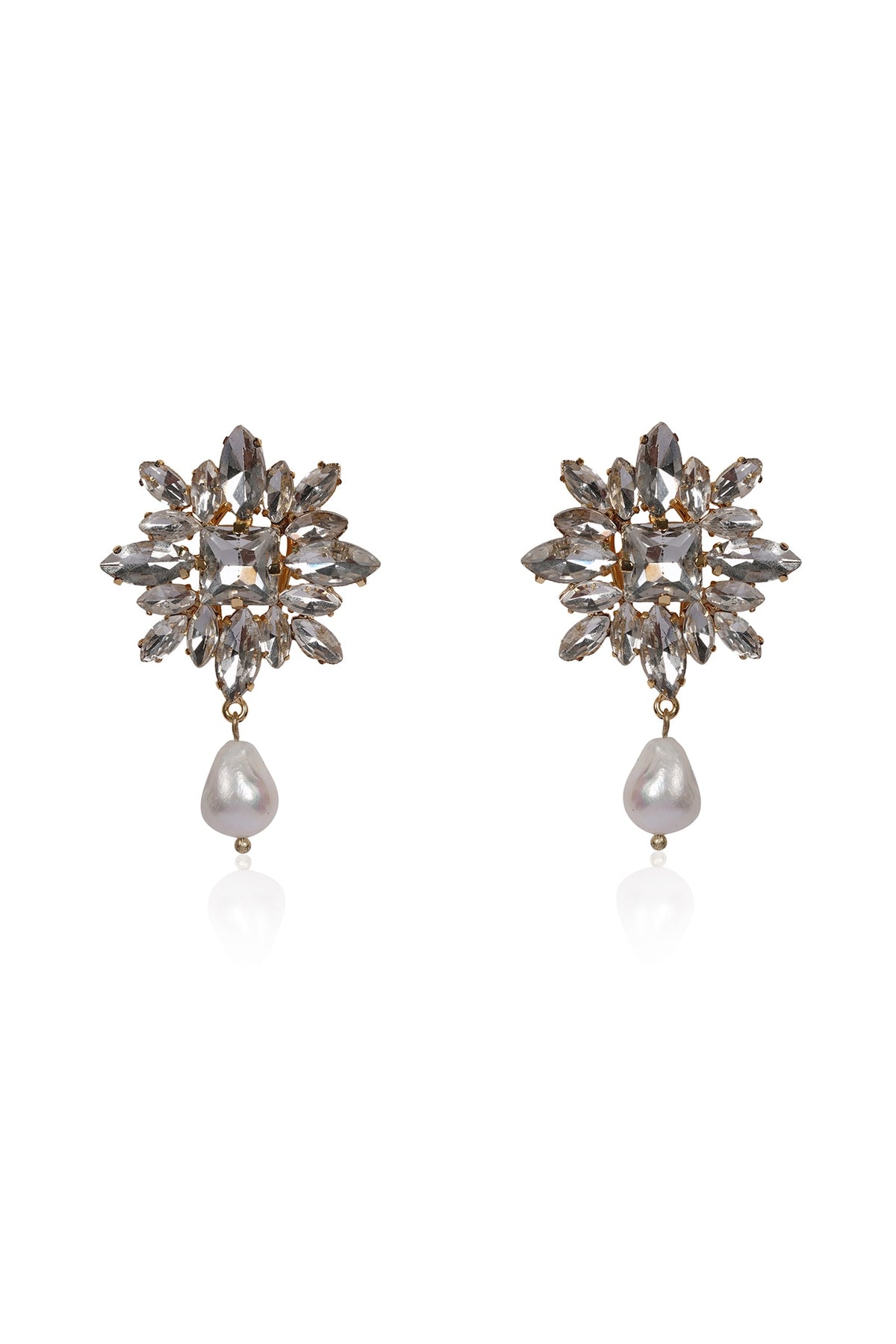 White Crystal & Baroque Pearl Dangler Earrings
