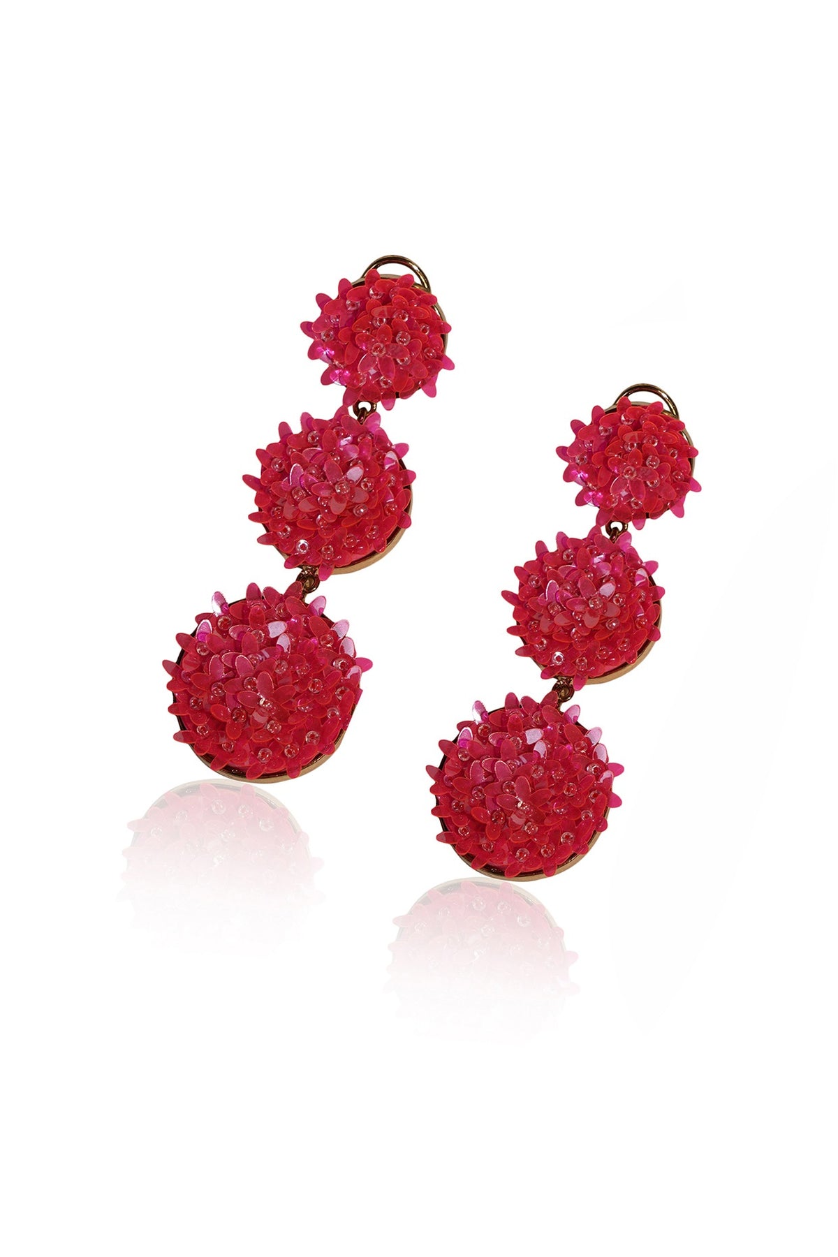 Pink Sequins & Crystal Floral Dangler Earrings
