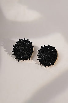 Black Sequins & Crystal Floral Stud Earrings