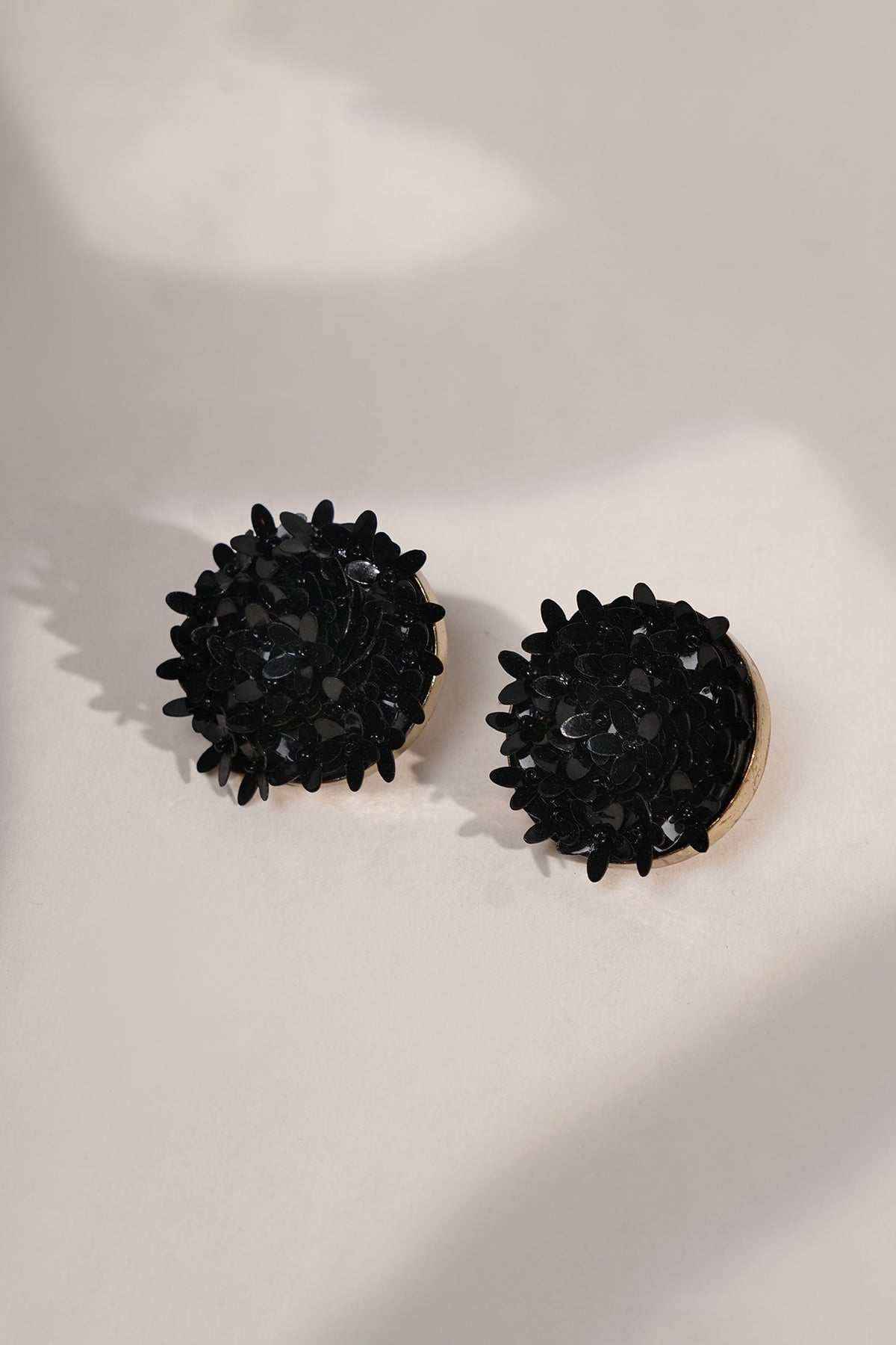 Black Sequins & Crystal Floral Stud Earrings