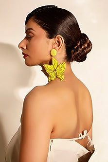Yellow Crystal & Semi-Precious Stone Floral Dangler Earrings