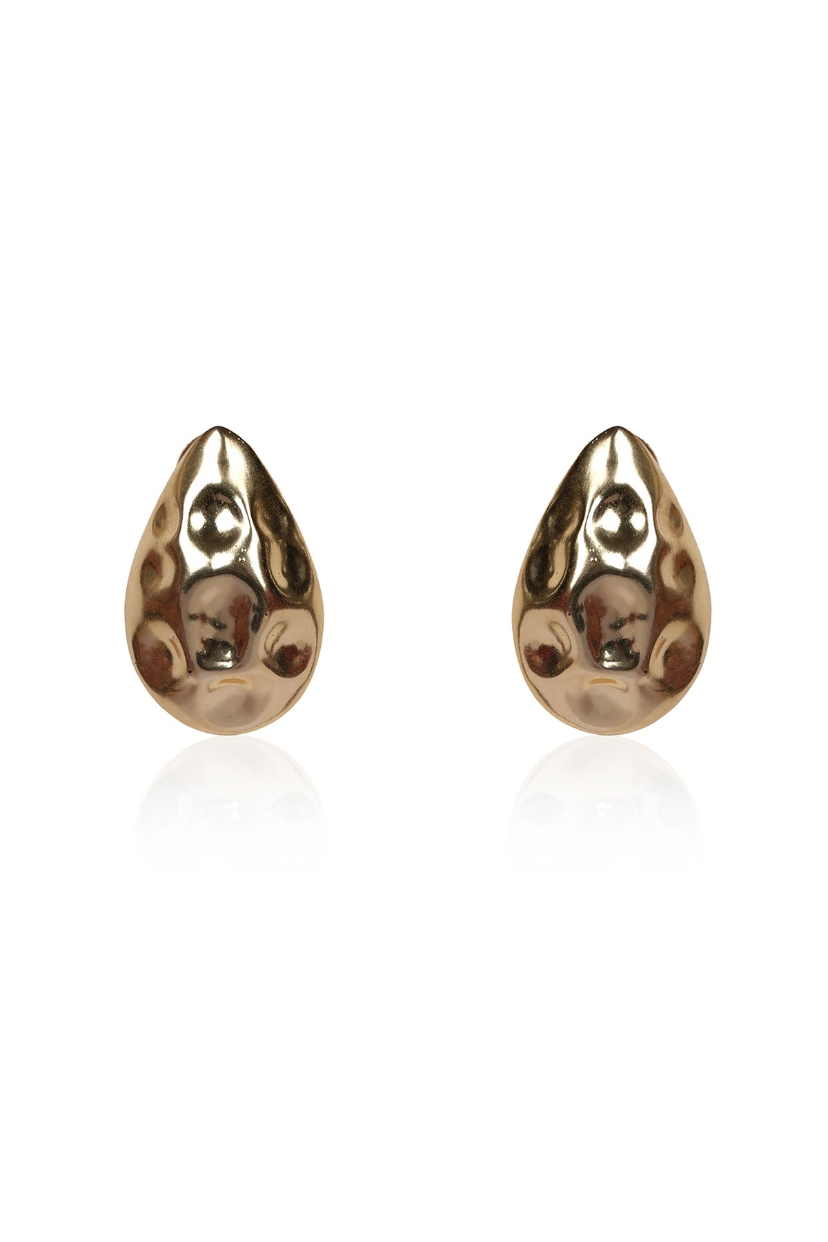 Gold Hammered Finish Crystal Teardrop Stud Earrings