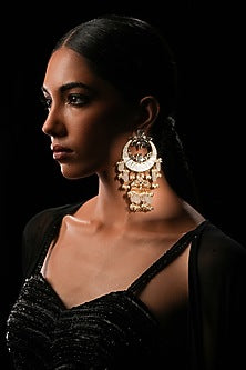White Crystal & Semi-Precious Stone Chandelier Jhumka Earrings