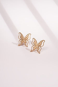 Gold Finish Crystal Butterfly Stud Earrings