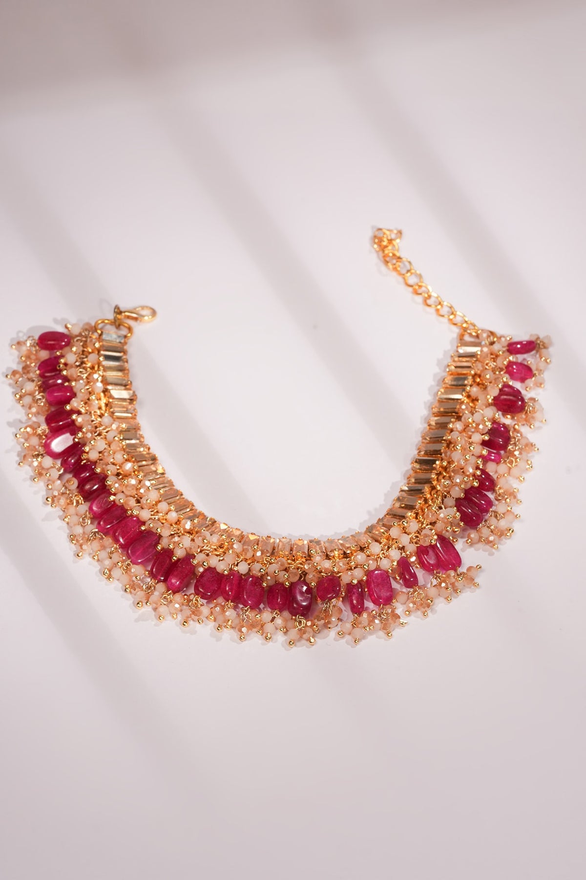 Gold Finish Crystal & Red Semi-Precious Stone Choker Necklace