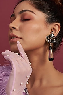 Two Tone Finish Black Crystal Dangler Earrings
