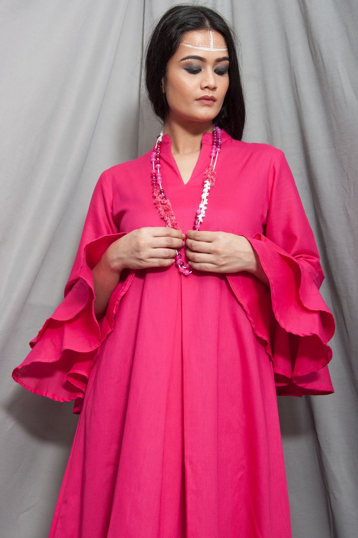 Pink Cowl Dress With Necklace