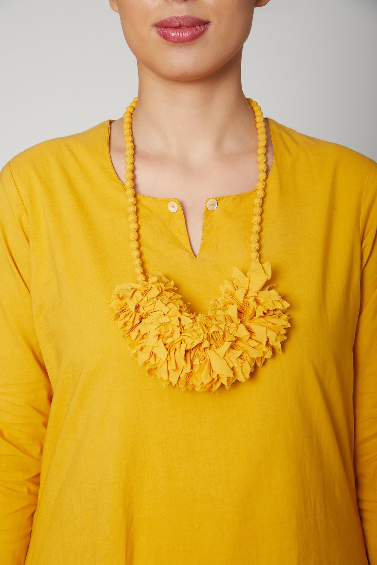 Mustard Cowl Dress With Necklace