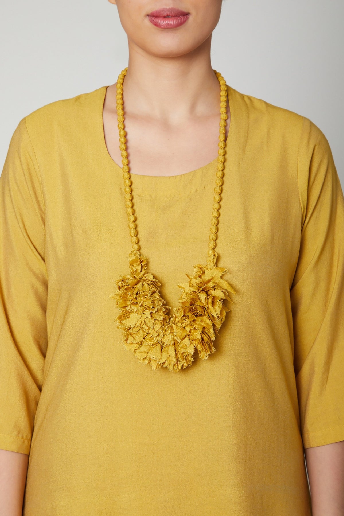 Mustard Cowl Dress With Necklace