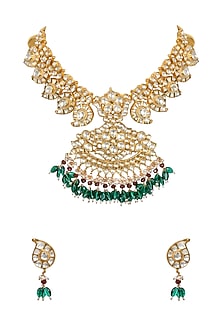 Gold Plated White Kundan Polki Necklace Set